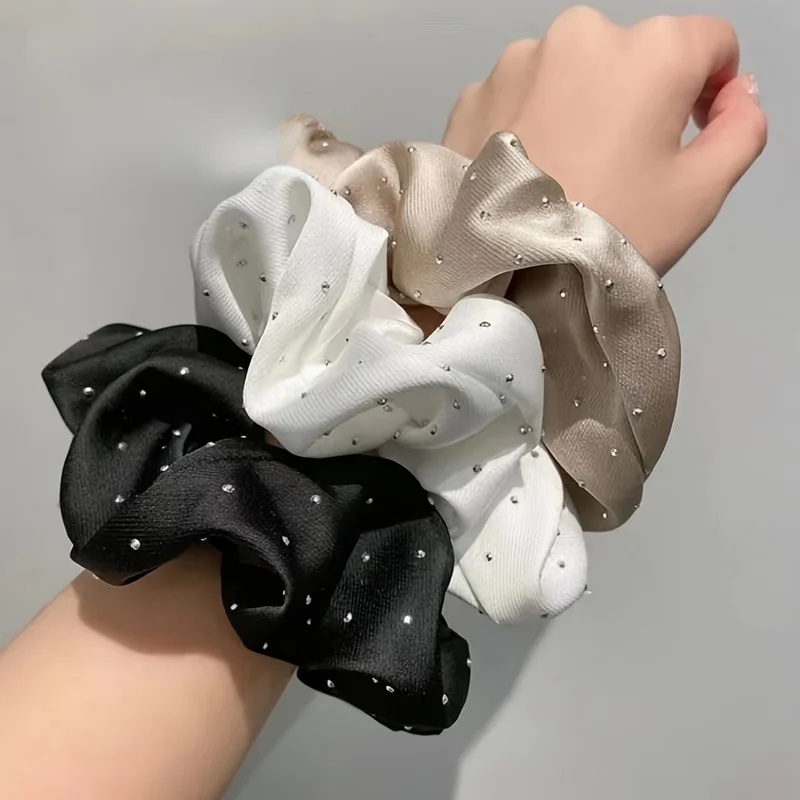 Travel Accessories For Elderly - 1/3PCS Satin Scrunchies with Rhinestones Decor